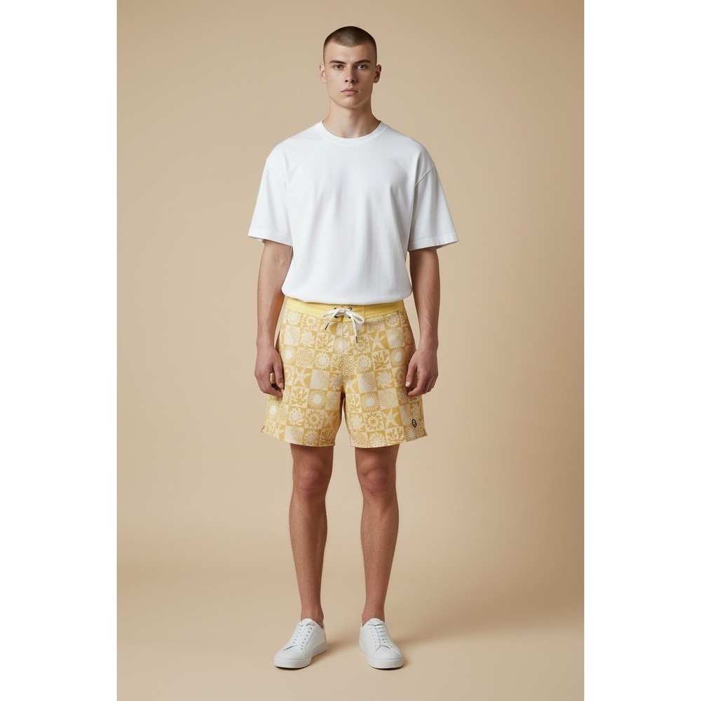 Roark Passage 17in Boardshorts Sunbeam Mosaic Print Men's Size 33 Hemp Blend NWT